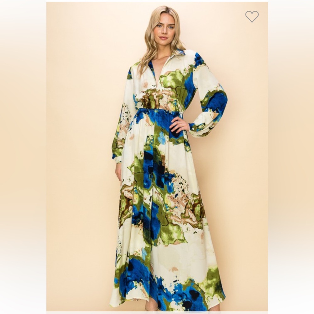 Elegant Blue and Green Maxi Dress preloved - Picture 2 of 9